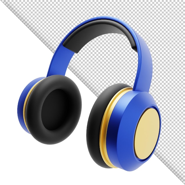 Rendu 3D d'écouteurs bleus avec accent doré