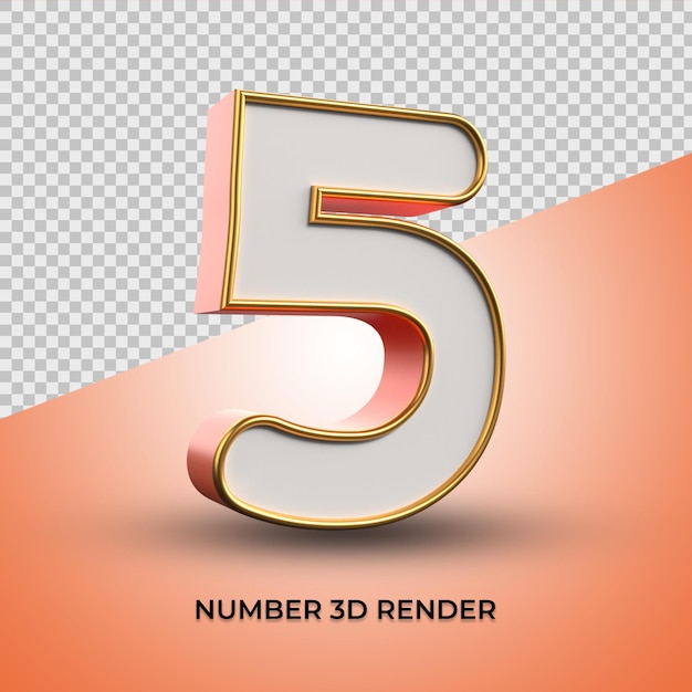 Rendu 3d élégant Style De Contour Numéro 5 Or