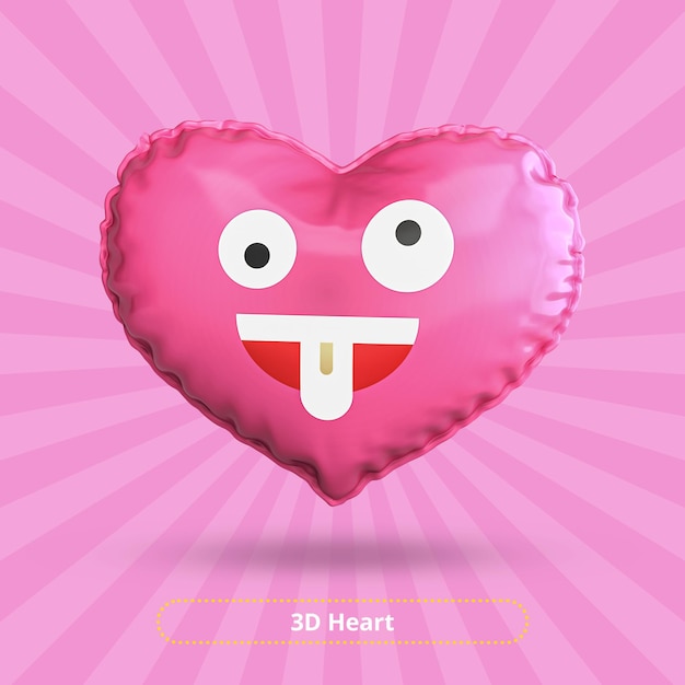 PSD rendu 3d d'emoji de coeur loufoque