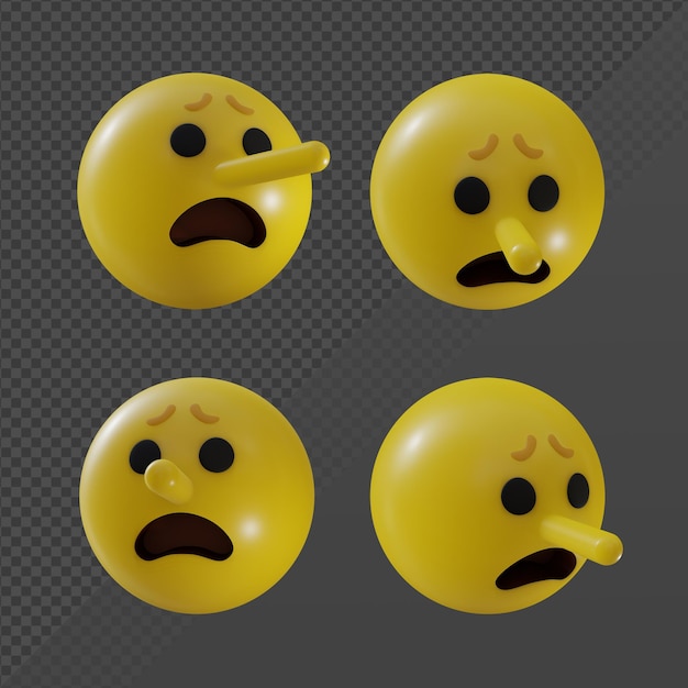 rendu 3d emoji mensonge visage rôle long nez personne smiley perspective vue
