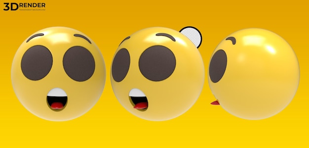 Rendu 3d emoji visage choqué sur fond transparent