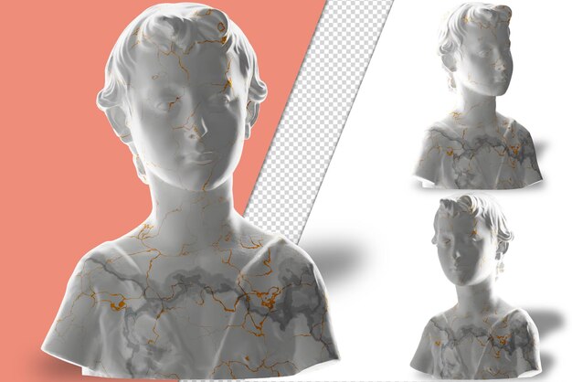 PSD un rendu 3d époustouflant d'une jeune statue de jean-baptiste en pierre de marbre blanc aux accents dorés chatoyants