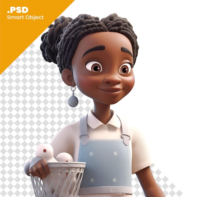 PSD rendu 3d d'une fille afro-américaine avec un panier d'œufs modèle psd