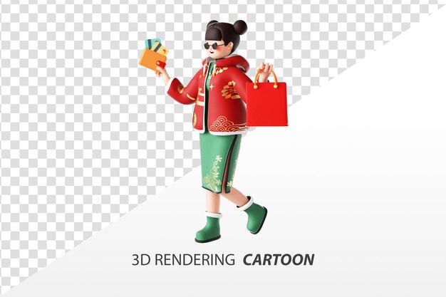 PSD rendu 3d de filles de dessin animé en vêtements traditionnels chinois