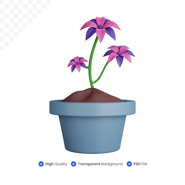 PSD rendu 3d fleurs jaunes avec violet isolé