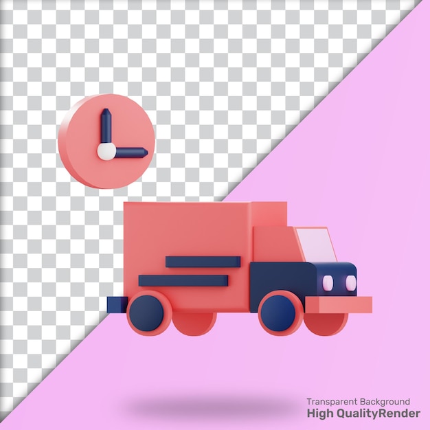 PSD rendu 3d fond rose et bleu avec un camion et une horloge dessus