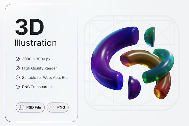 Rendu 3D Forme Abstraite Demi-Cercle Verre Gradient Concept Design Moderne