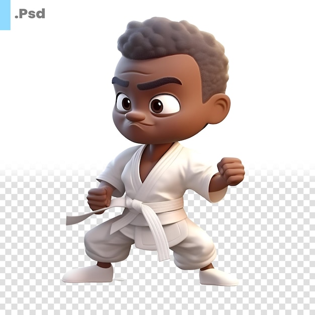 Rendu 3d D'un Garçon De Karaté Afro-américain Exécutant Un Modèle Psd