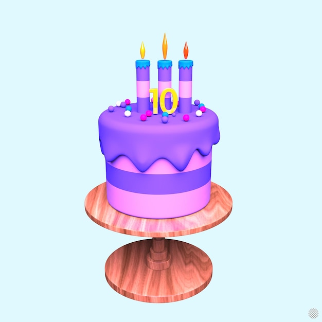 PSD rendu 3d gâteau d'anniversaire couleur pastel espace de copie illustration isolée