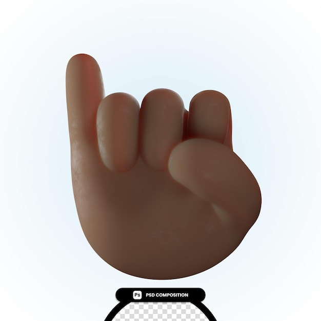 PSD le rendu 3d des gestes de la main noire pinky finger rise