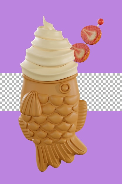 PSD rendu 3d glace taiyaki fraise transparente