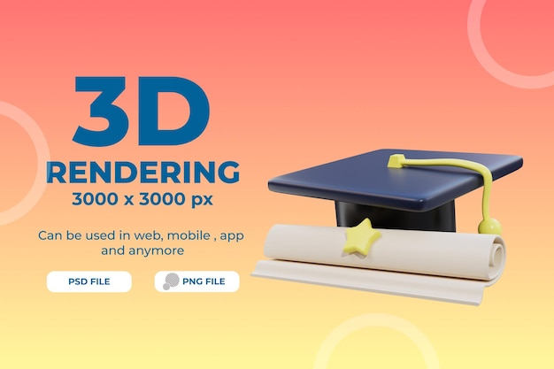 PSD rendu 3d graduation chapeau illustration objet prime psd