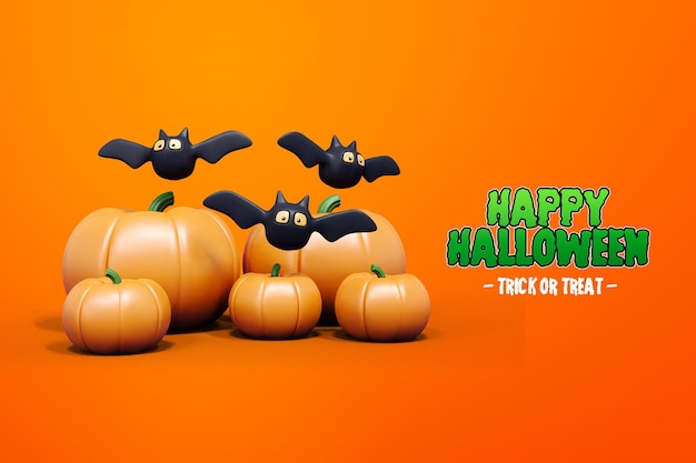 PSD rendu 3d halloween isolé avec citrouille et chauve-souris 3d premium psd