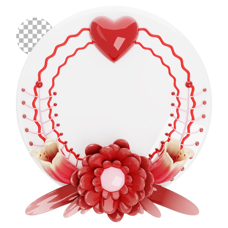 PSD rendu 3d happy valentines day décoré de fleurs et de feuilles