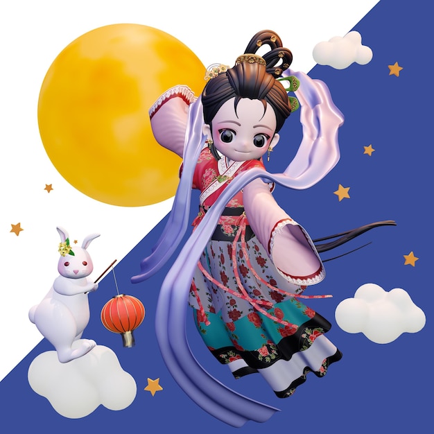 Rendu 3D de l'histoire traditionnelle du Festival de la mi-automne Changer Voler vers la Lune