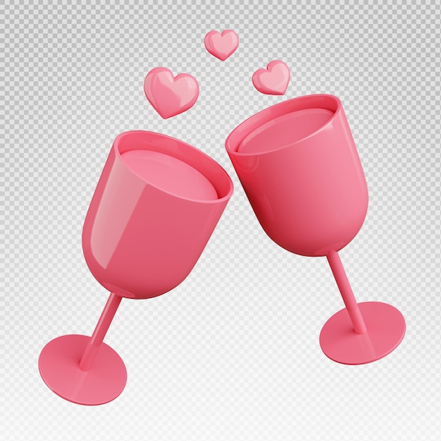 PSD rendu 3d de l'icône d'acclamations de vin en verre rose