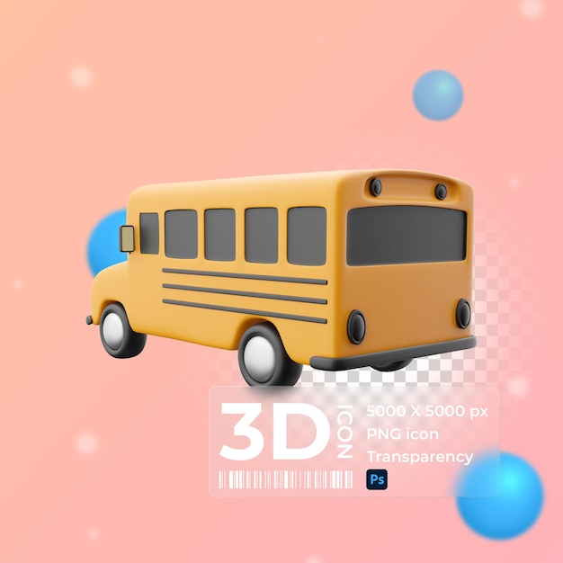 Rendu 3d De L'icône D'autobus Scolaire Jaune Retour Au Concept D'école Icône D'autobus Scolaire De Rendu 3d Sur Fond Blanc