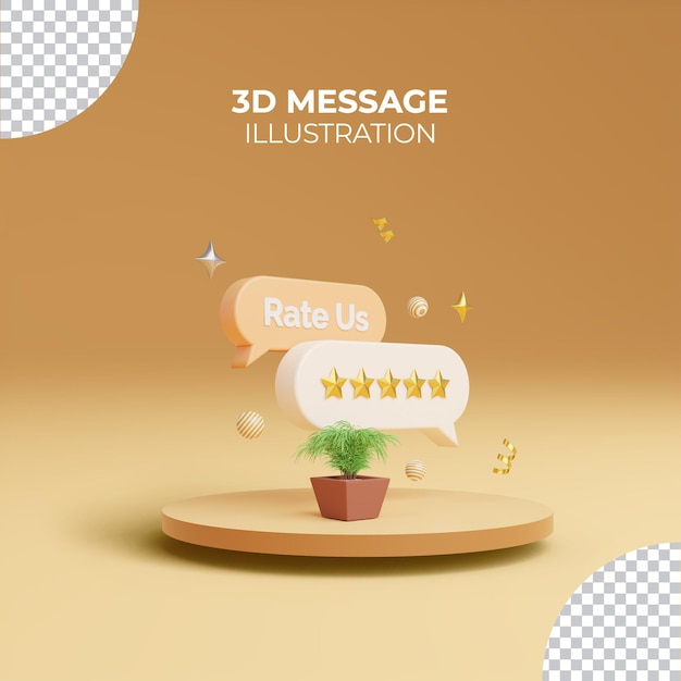 Rendu 3d De L'icône De La Boîte De Cadre De Citations Avec Le Statut De Notation