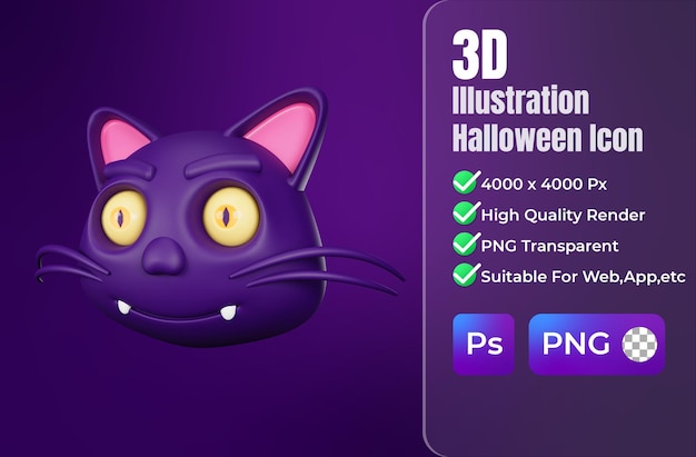 rendu 3d de l'icône de chat halloween