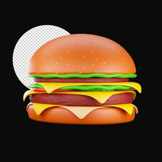 Rendu 3D de l'icône colorée de Burger sur fond de cercle noir Png
