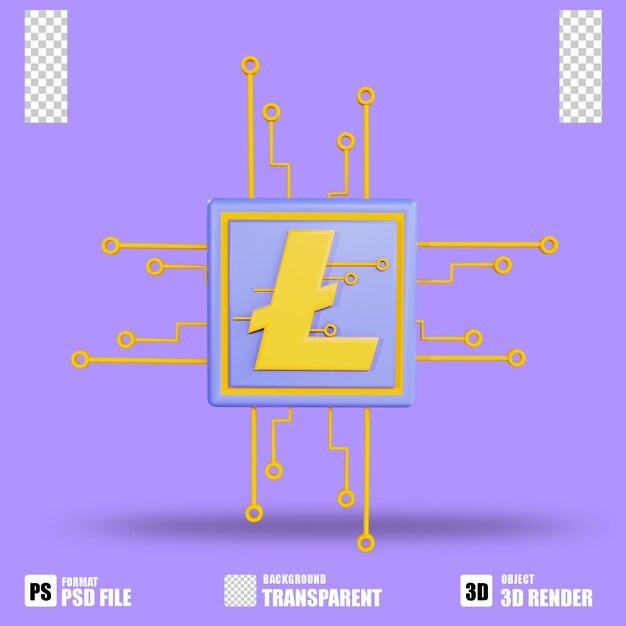 Rendu 3D icône de crypto-monnaie échange de processeur litecoin avec fond transparent