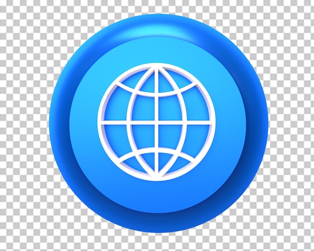 Rendu 3d de l'icône du bouton bleu web Internet sur fond transparent