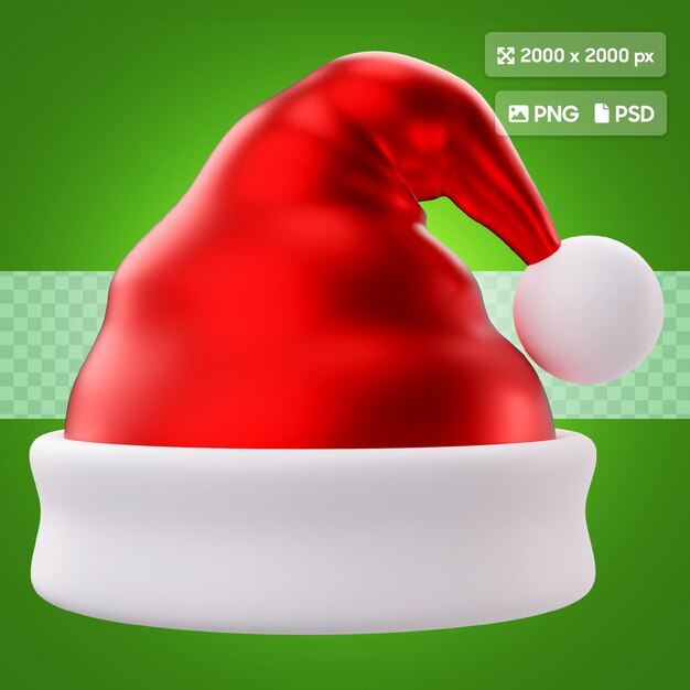 PSD rendu 3d de l'icône du chapeau du père noël