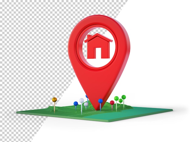 Rendu 3d De L'icône D'épingle De Carte Pointeur De Localisation Rouge Simple Avec Symbole De Maison