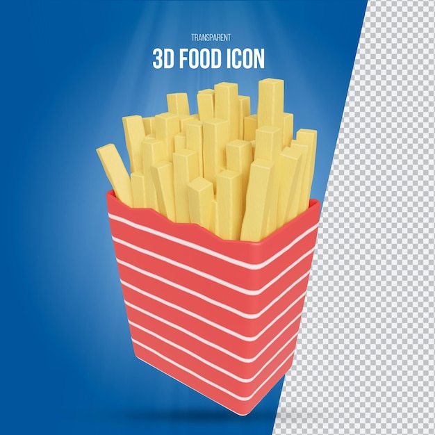 PSD rendu 3d icône frites fond transparent vue isolée