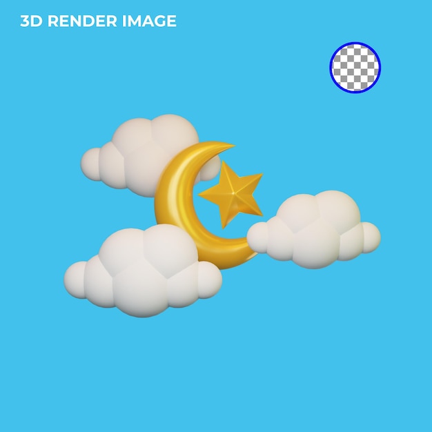 Rendu 3d de l'icône de la lune et de l'étoile de la décoration islamique