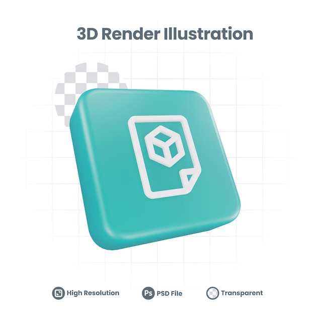 Rendu 3d Icône D'objet De Fichier 3d Pour La Promotion Des Médias Sociaux De L'application Mobile Web