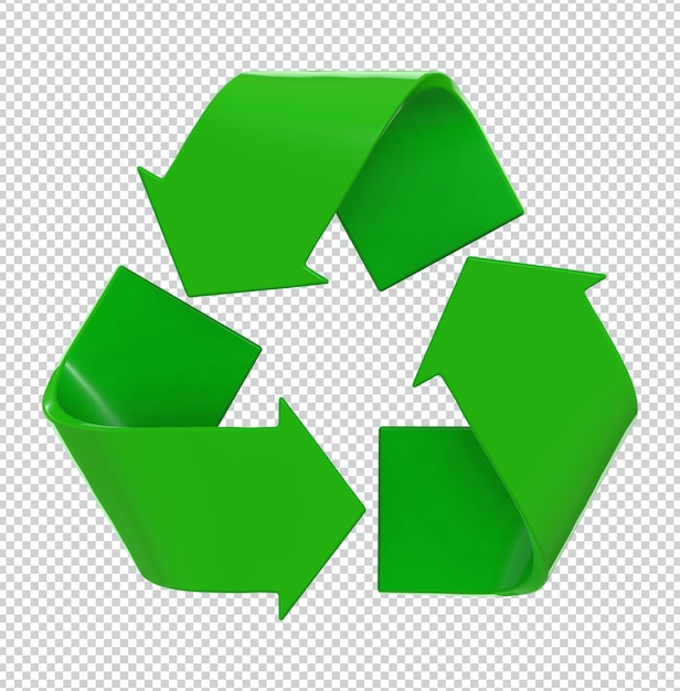 Rendu 3D d'une icône de recyclage isolée sur fond transparent