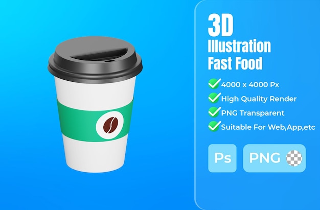 PSD rendu 3d de l'icône de restauration rapide de tasse de café