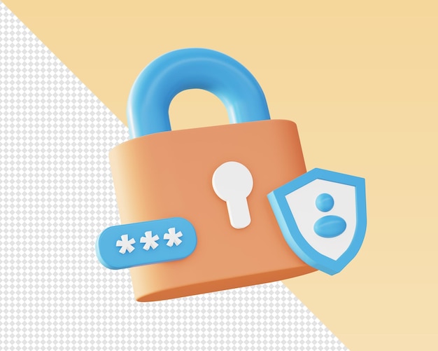 Rendu 3d d'icônes d'illustration de cadenas et de bouclier de sécurité pour les conceptions d'annonces d'applications mobiles web UI UX