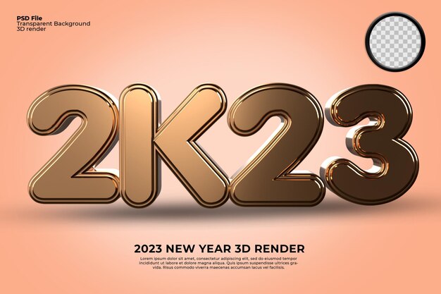 Rendu 3d De L'illustration 2023 Style Or Couleur Nouvel An | PSD Premium