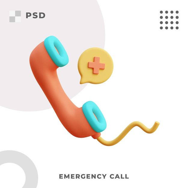 PSD rendu 3d illustration de l'appel d'urgence