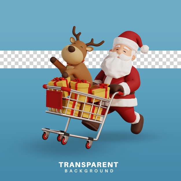 Rendu 3D illustration de concept de Noël santa avec shopping chart