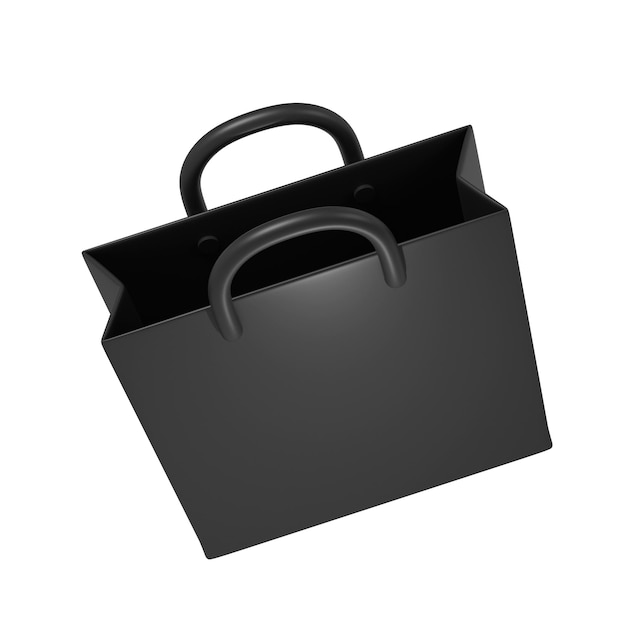 PSD rendu 3d illustration du black friday avec un sac de shopping sombre et moderne, conception de maquette, offres spéciales de réduction, publicité de magasin de promotion