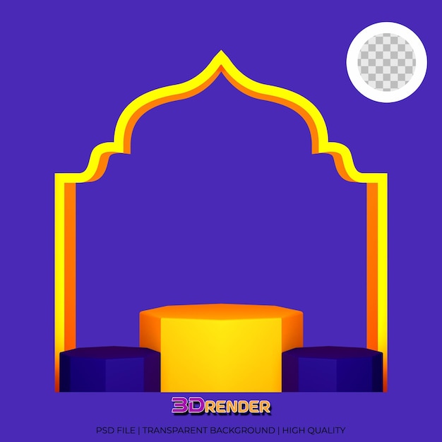 PSD rendu 3d d'une illustration du podium du ramadan islamique pour le placement de produit