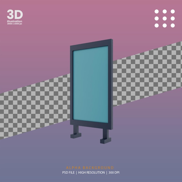 PSD rendu 3d illustration du tableau d'affichage