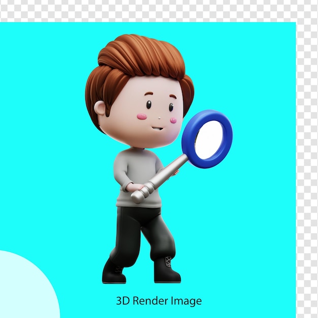 Rendu 3d D'illustration De Garçon Tenant Une Loupe