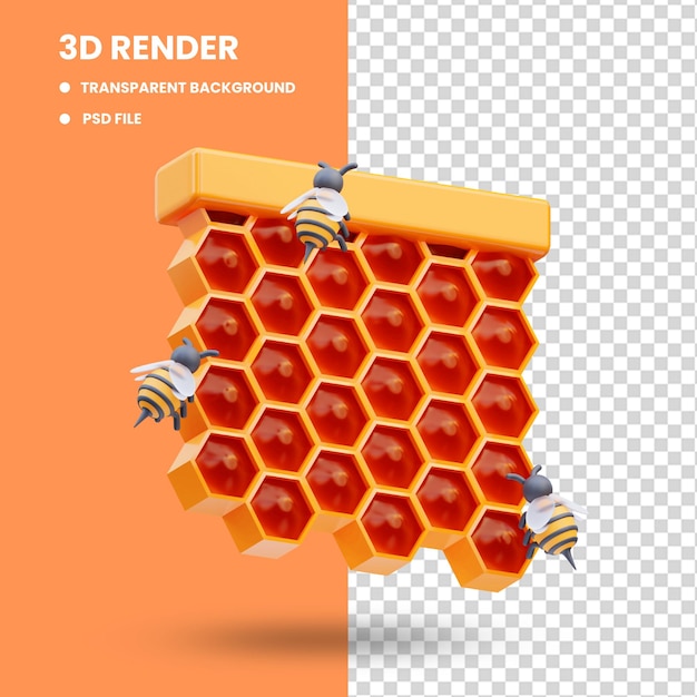 Rendu 3d De L'illustration De L'icône De L'abeille Autour De La Ruche Apicole