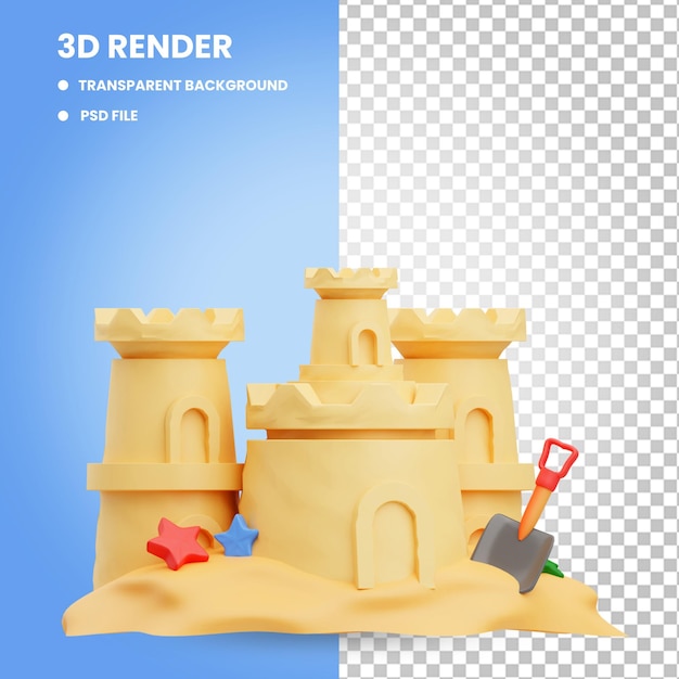 Rendu 3d De L'illustration D'icône De Château De Sable De Plage D'été