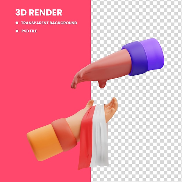 Rendu 3d De L'illustration D'icône De Deux Mains Donnant Le Drapeau De L'indonésie