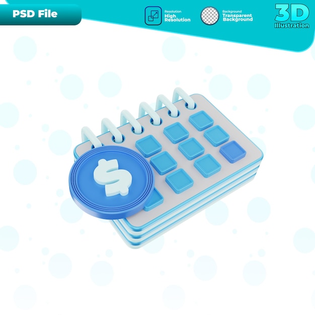 PSD rendu 3d illustration de l'icône du calendrier de paiement