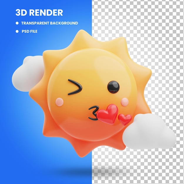 Rendu 3d D'une Illustration D'icône De Soleil Mignon Avec Un Visage Qui S'embrasse