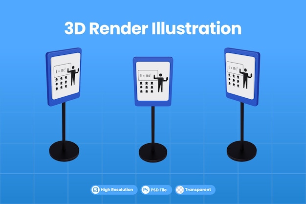 PSD rendu 3d illustration des panneaux de signalisation de l'école