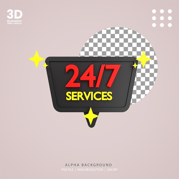 PSD rendu 3d illustration de service 24 heures sur 24