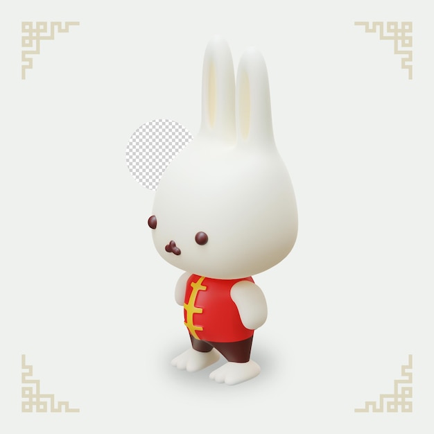 Rendu 3D isométrique Caractère de lapin chinois 01