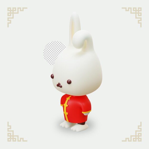 Rendu 3D isométrique Caractère de lapin chinois 02